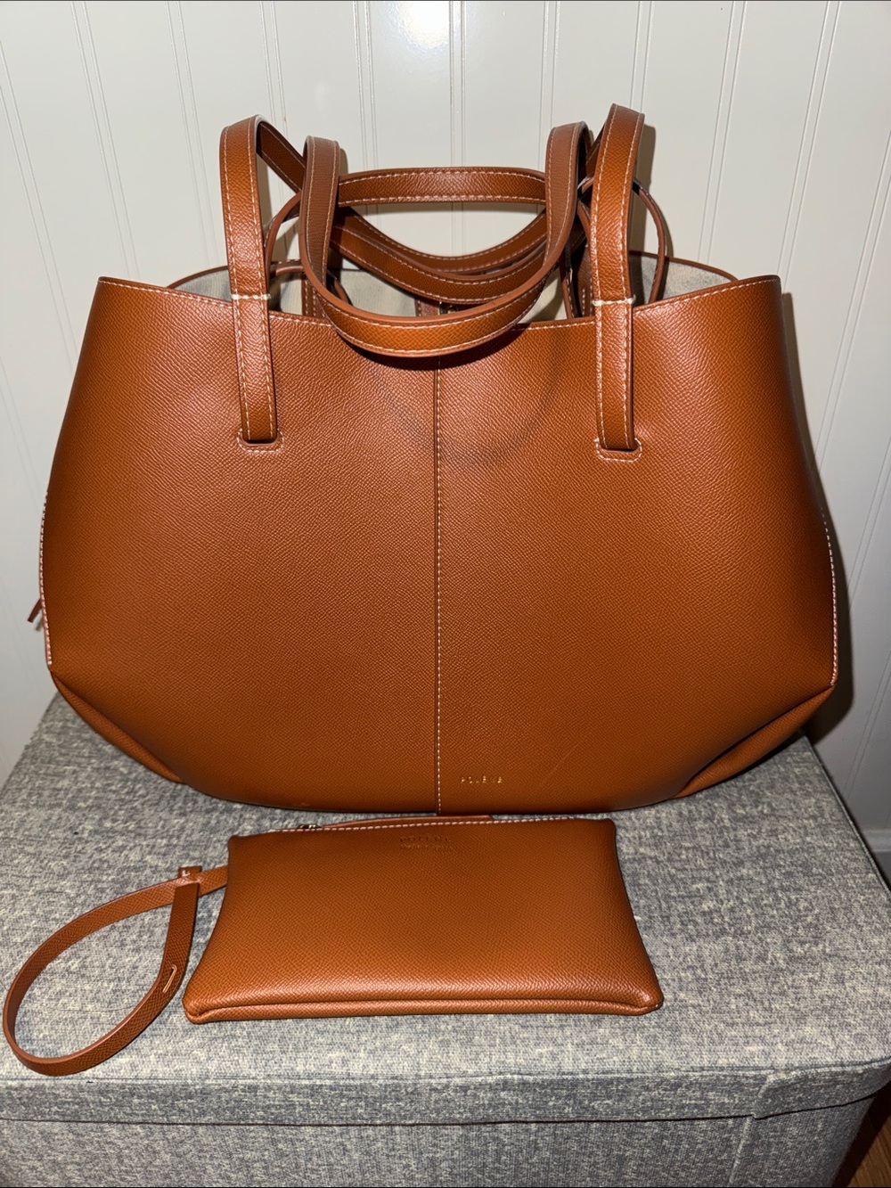 Brown/Camel Faux Leather Tote with Removable Wristlet